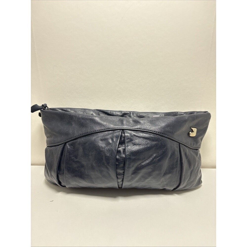 Juliette Vintage Blue Leather Clutch Bag Zipper 80s Mob Wife Purse